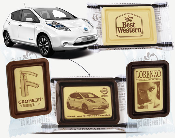 kleine gepersonaliseerde chocolade tabletjes verpakt in cellofaan_candyminicard_candycard